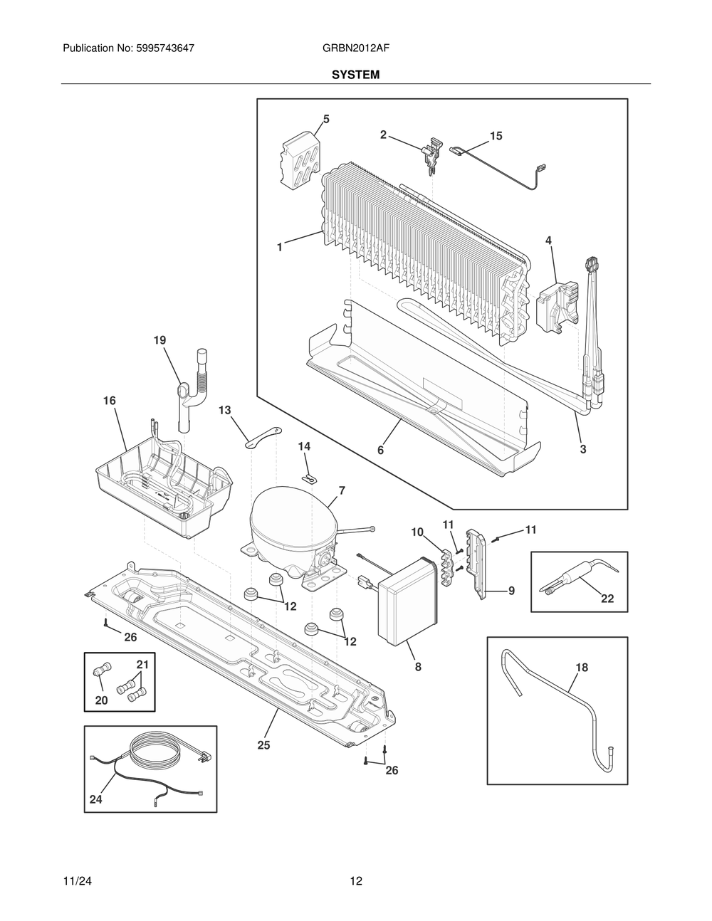 System Diagram and Parts List for GRBN2012AF  Frigidaire Refrigerator