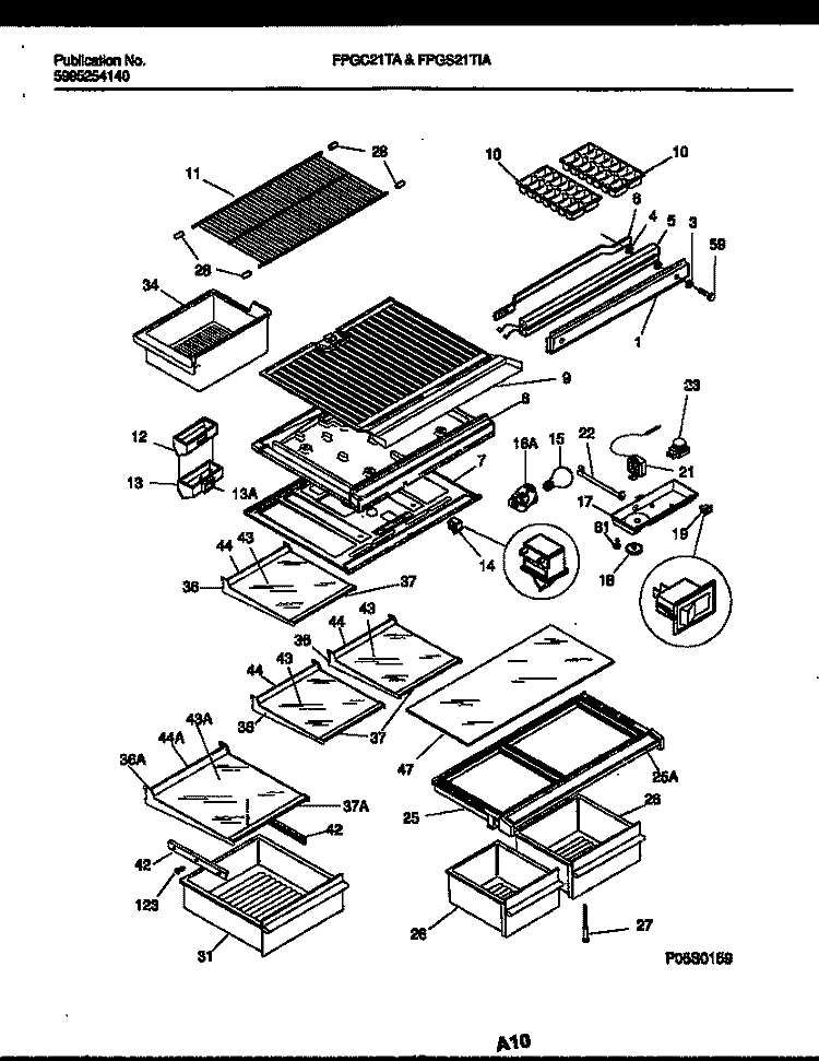 SHELVES AND SUPPORTS Diagram and Parts List for FPGC21TAL1  Frigidaire Refrigerator