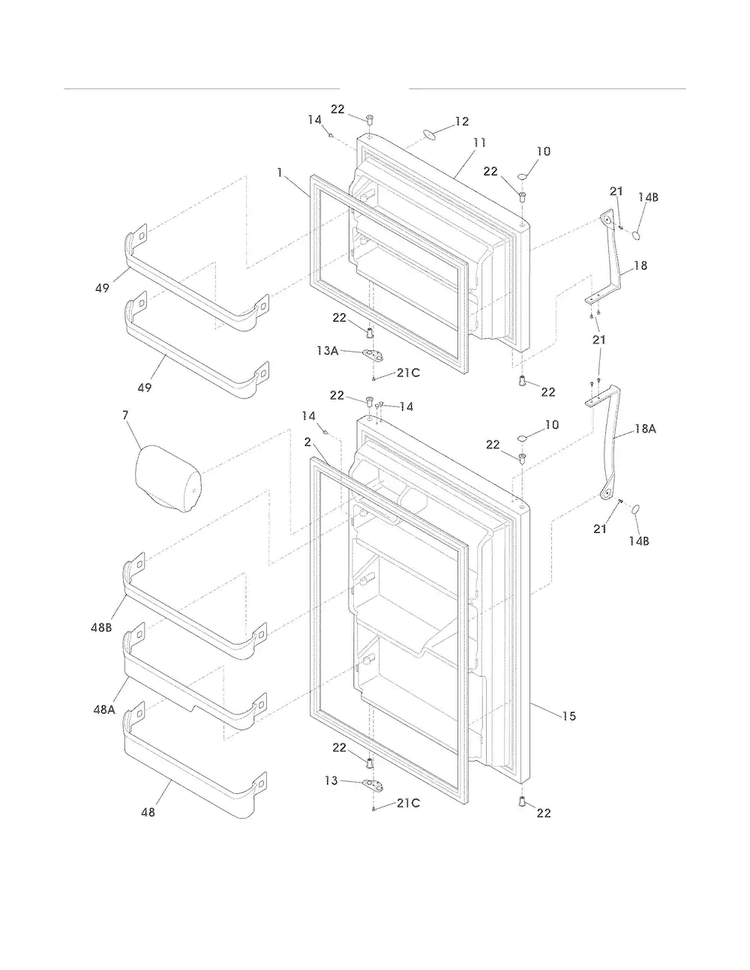 Door Diagram and Parts List for FRT21IL6JW6  Frigidaire Refrigerator