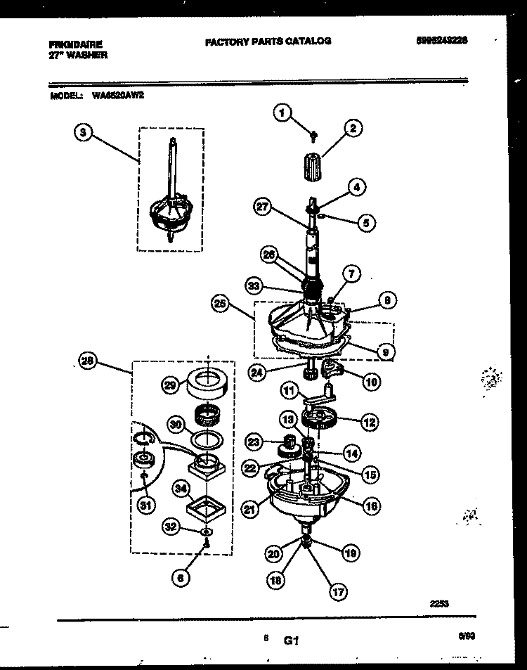 TRANSMISSION PARTS Diagram and Parts List for WA6520AW2  Frigidaire Washer