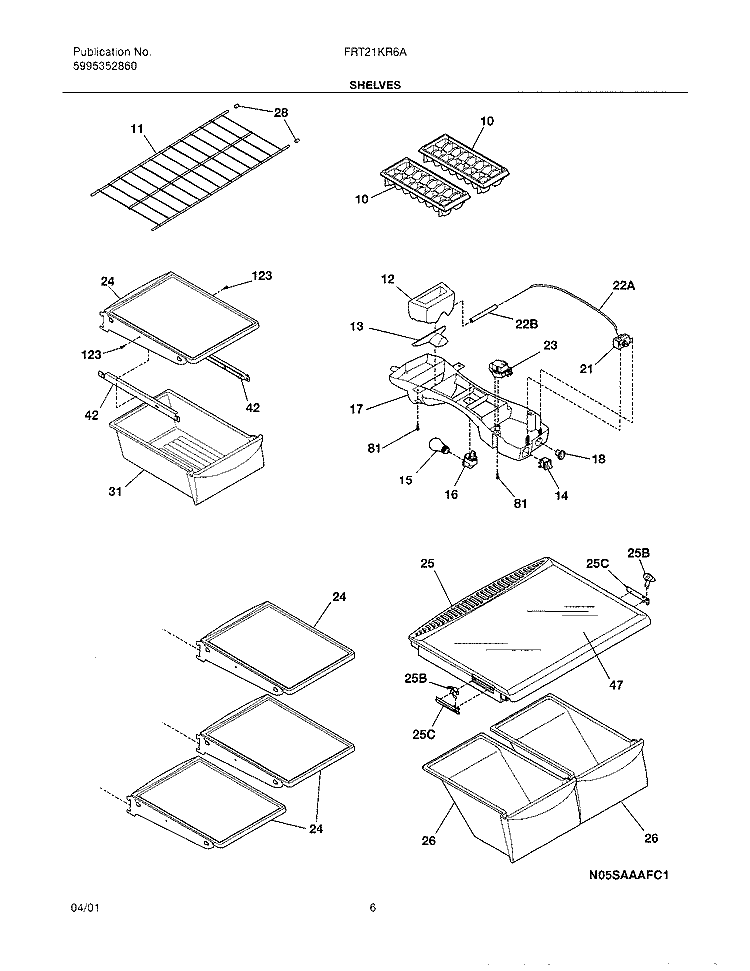 SHELVES Diagram and Parts List for FRT21KR6AB1  Frigidaire Refrigerator