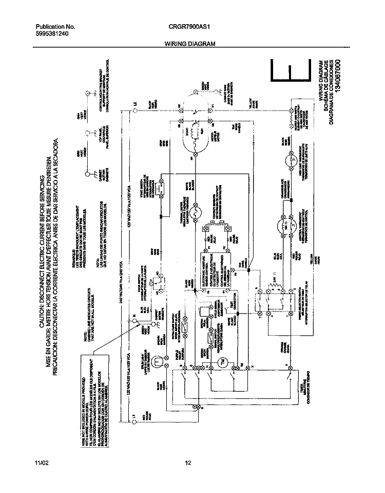 WIRING DIAGRAM Diagram and Parts List for CRGR7900AS1  Frigidaire Dryer