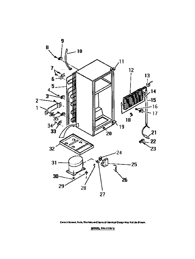 COMPRESSOR, CONDENSER, EVAPORATOR Diagram and Parts List for FPI11TAL3  Frigidaire Refrigerator