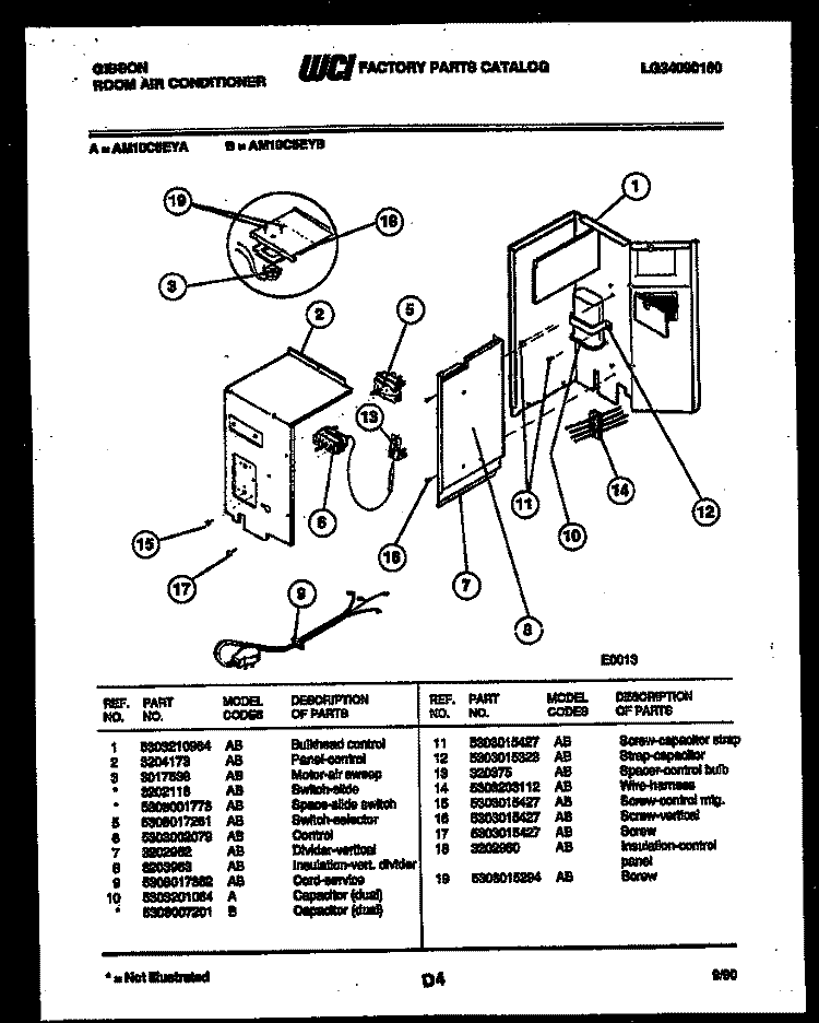 ELECTRICAL PARTS Diagram and Parts List for AM10C5EYA  Gibson Air Conditioner