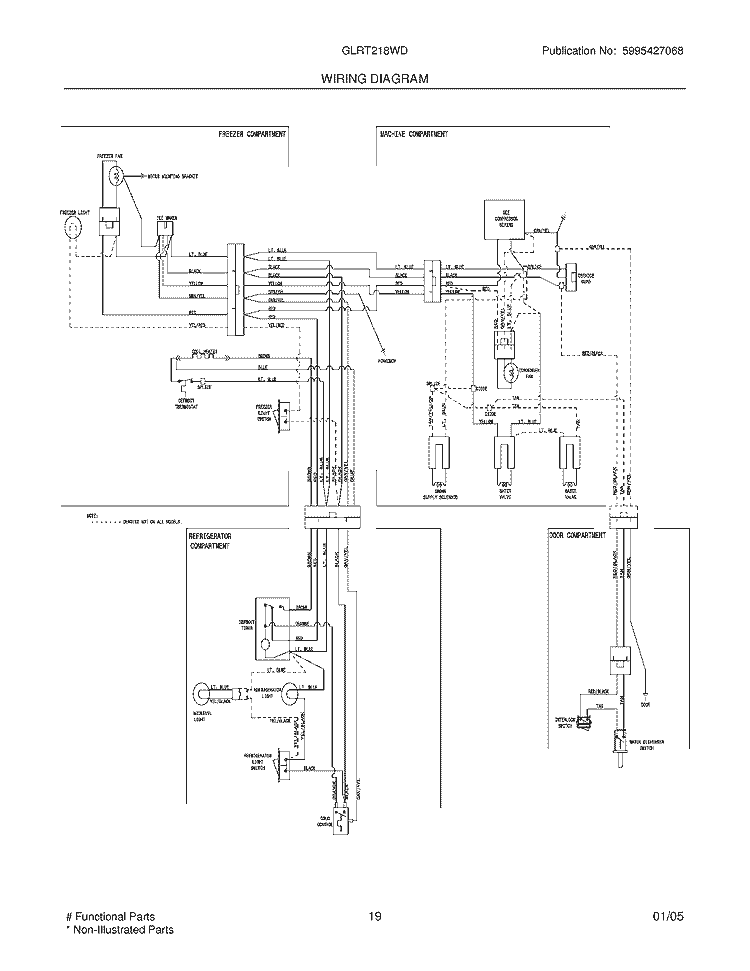 WIRING DIAGRAM Diagram and Parts List for GLRT218WDQ0  Frigidaire Refrigerator