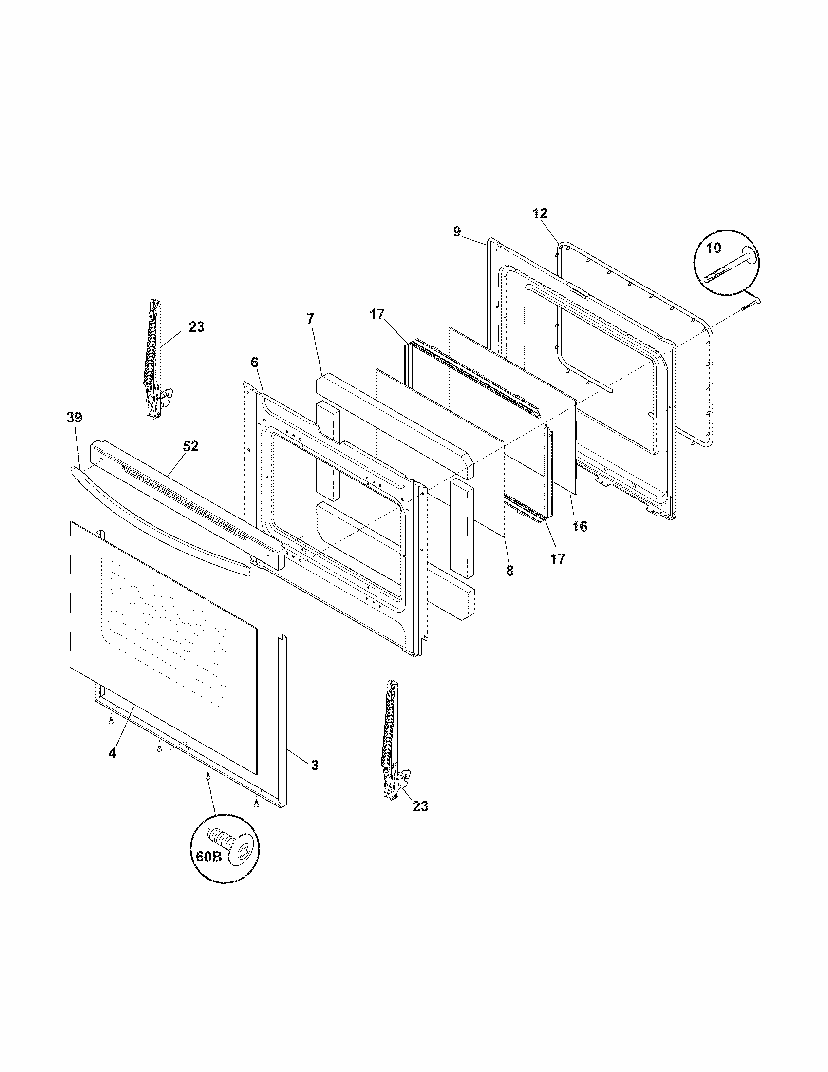Door Diagram and Parts List for 79092709013  Kenmore Range
