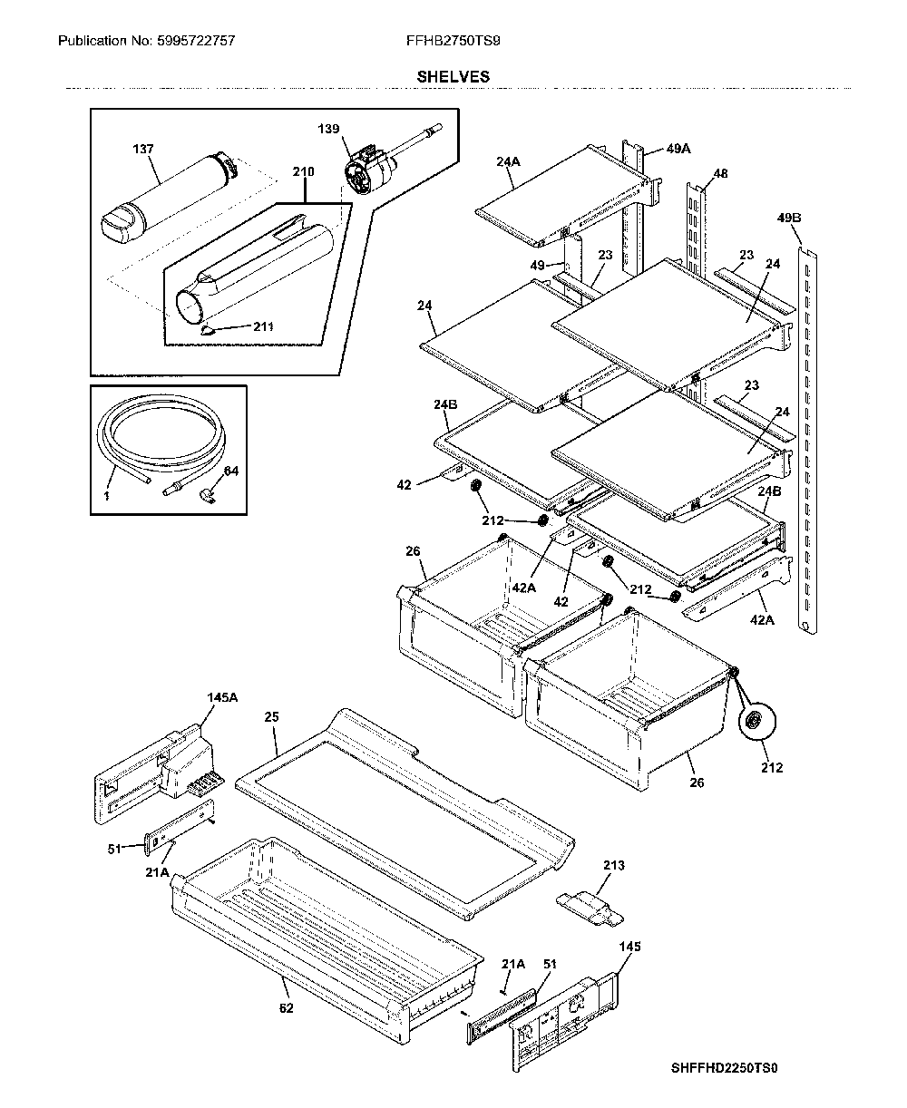Shelves Diagram and Parts List for FFHB2750TS9  Frigidaire Refrigerator