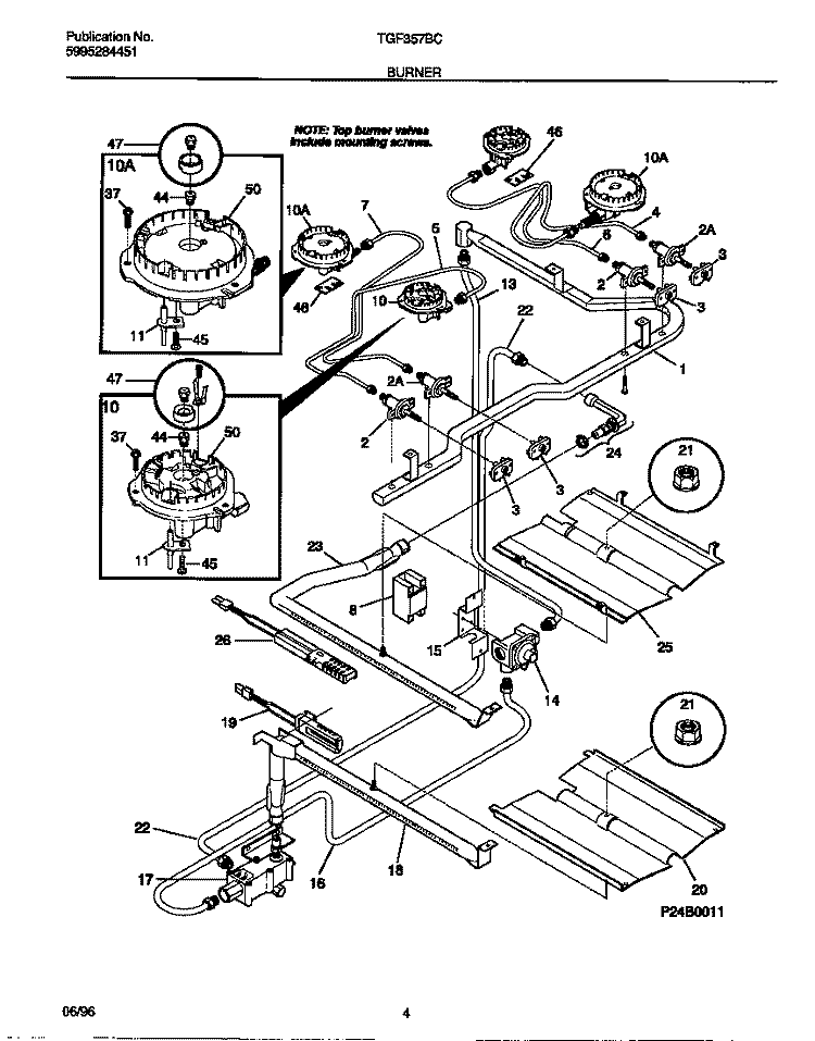 BURNER Diagram and Parts List for TGF357BCWC  Tappan Range