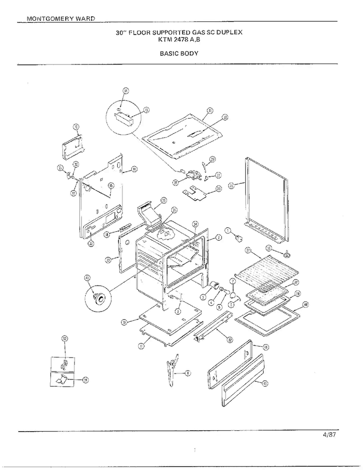 30" Floor/basic Body Diagram and Parts List for 2488A  Frigidaire Range