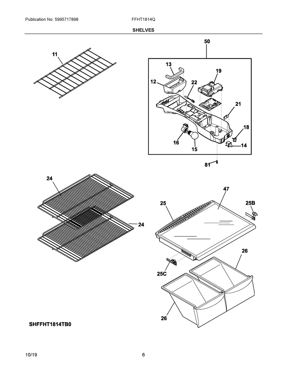 Shelves Diagram and Parts List for FFHT1814QB4  Frigidaire Refrigerator