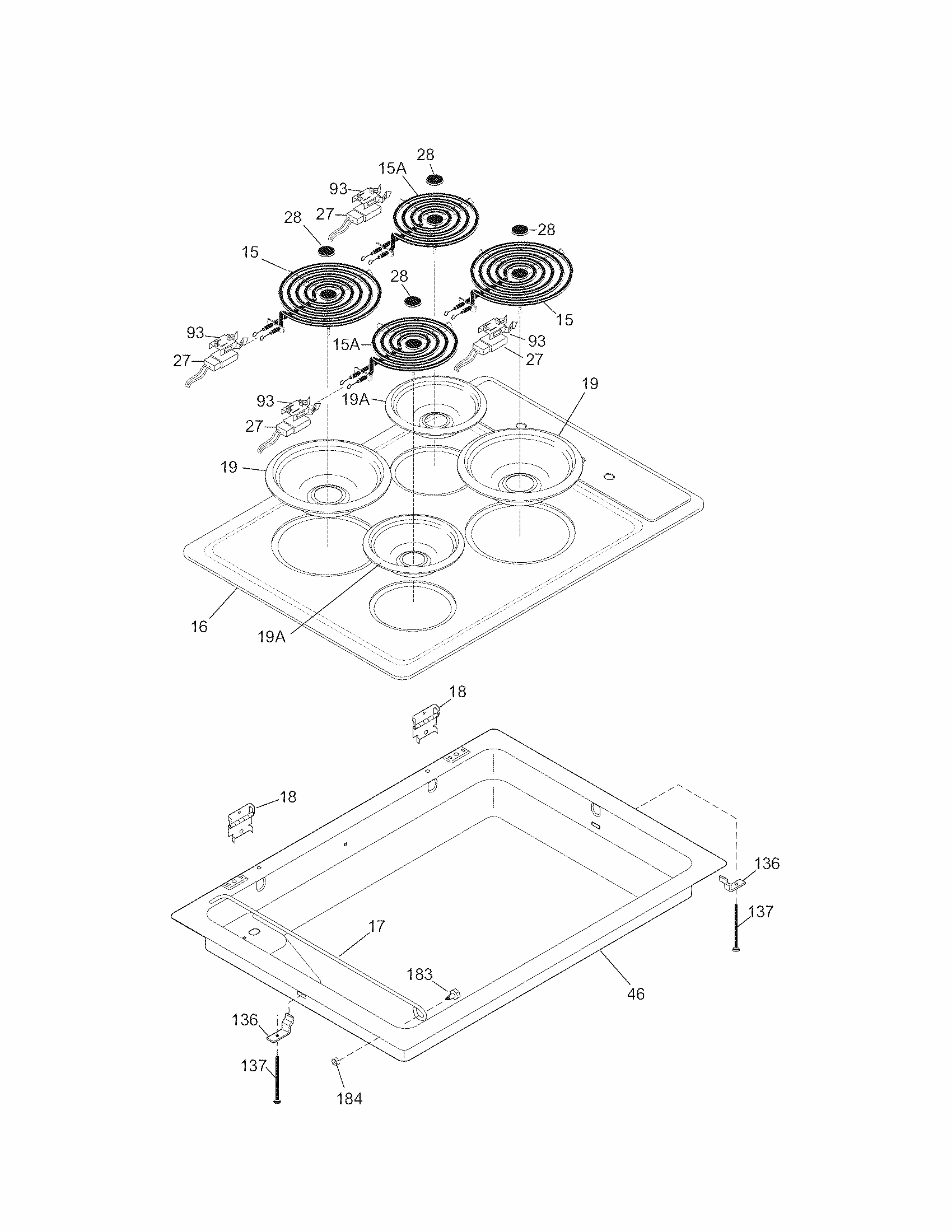 Maintop Diagram and Parts List for 79041209903  Kenmore Cooktop