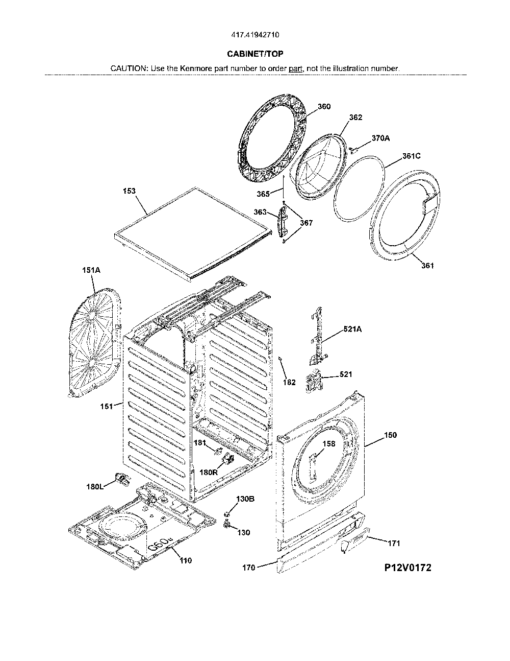 Cabinet/top Diagram and Parts List for 41741942710  Kenmore Washer