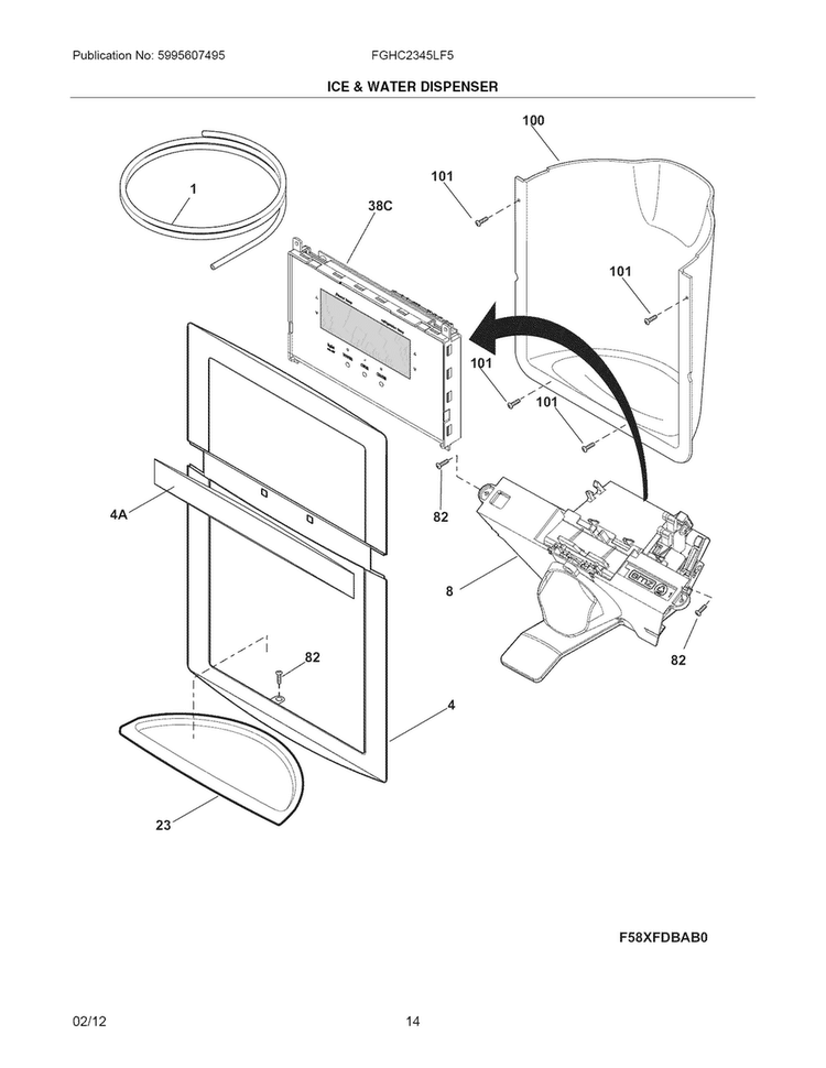 Ice & Water Dispenser Diagram and Parts List for FGHC2345LF5  Frigidaire Refrigerator