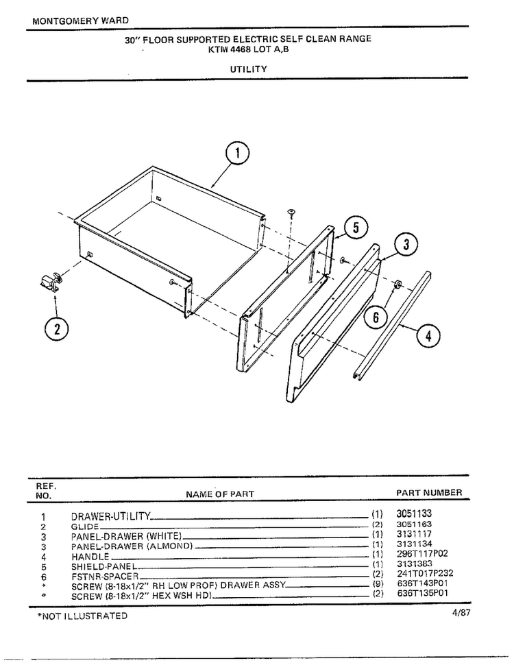 30" Floor Supported Elec Utility Diagram and Parts List for 4468B  Frigidaire Range