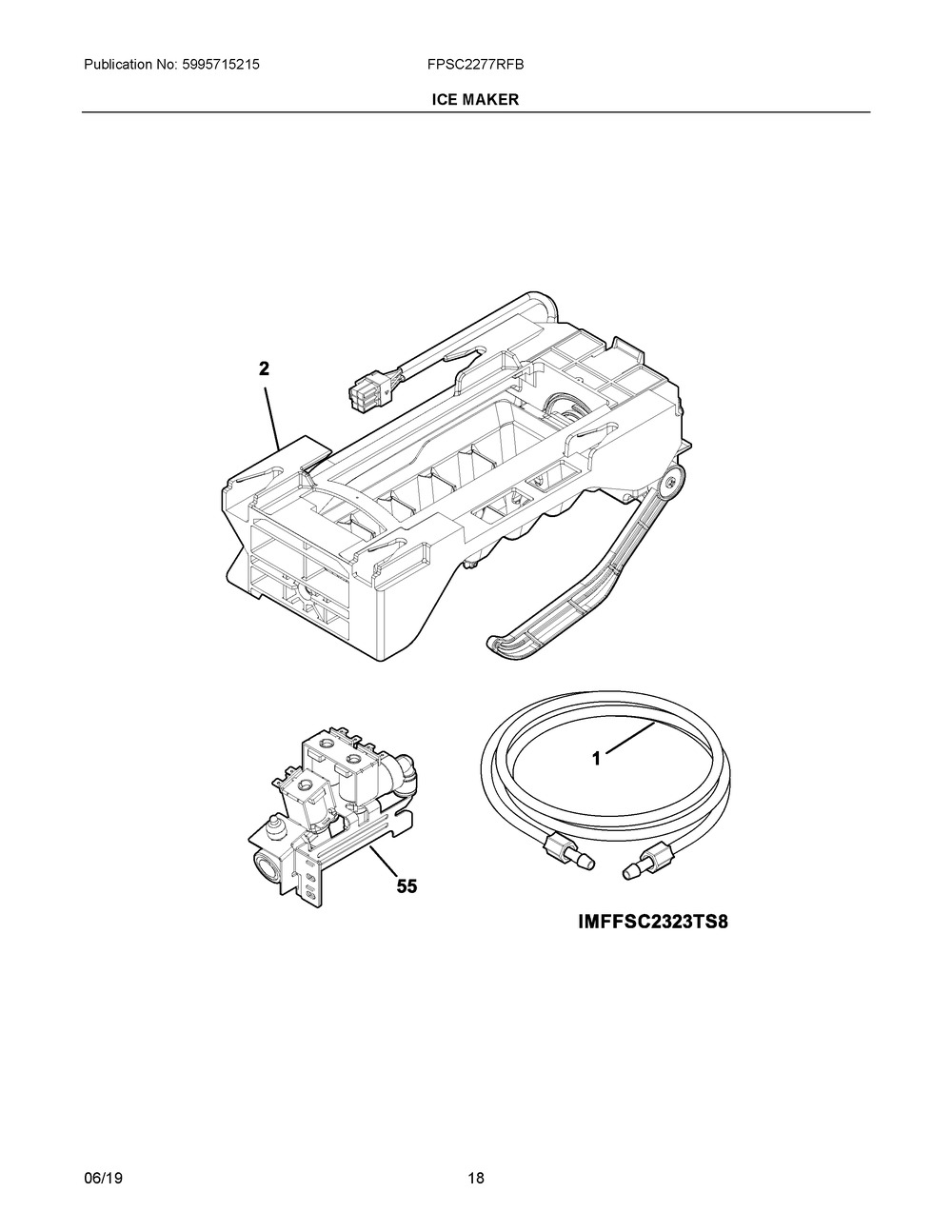 Ice Maker Diagram and Parts List for FPSC2277RFB  Frigidaire Refrigerator