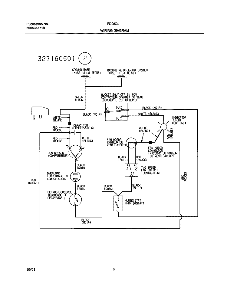WIRING DIAGRAM Diagram and Parts List for FDD50J4  Frigidaire Dehumidifier