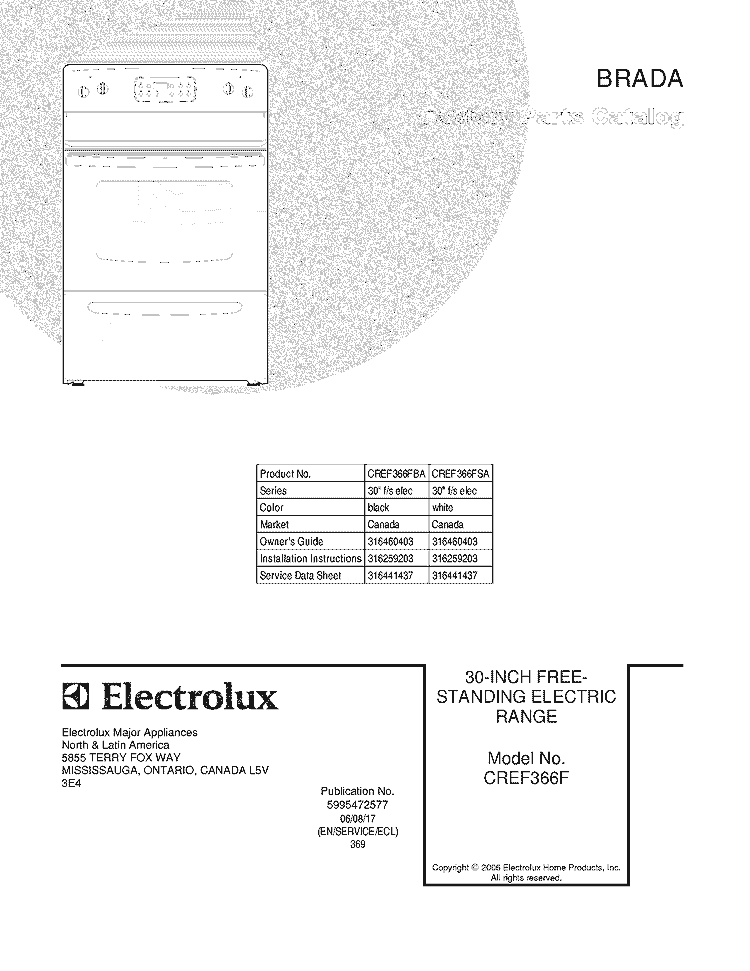 COVER Diagram and Parts List for CREF366FBA  Crosley Range