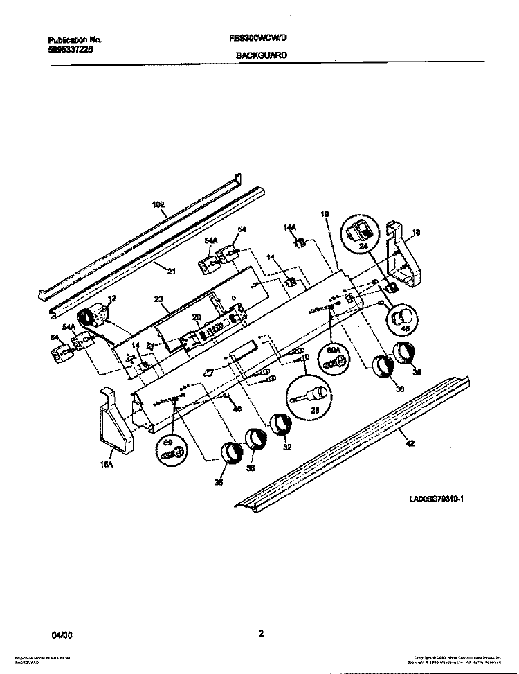 BACKGUARD Diagram and Parts List for FES300WCDI  Frigidaire Range