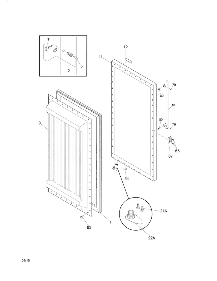 Door Diagram and Parts List for KCBM180RQYA  Kelvinator Freezer