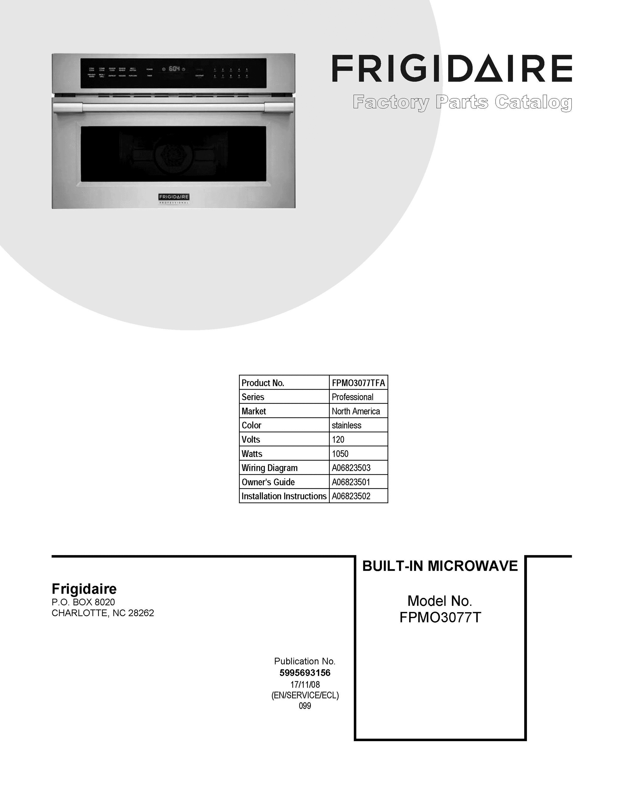 01 - COVER SHEET Diagram and Parts List for FPMO3077TFA  Frigidaire Microwave