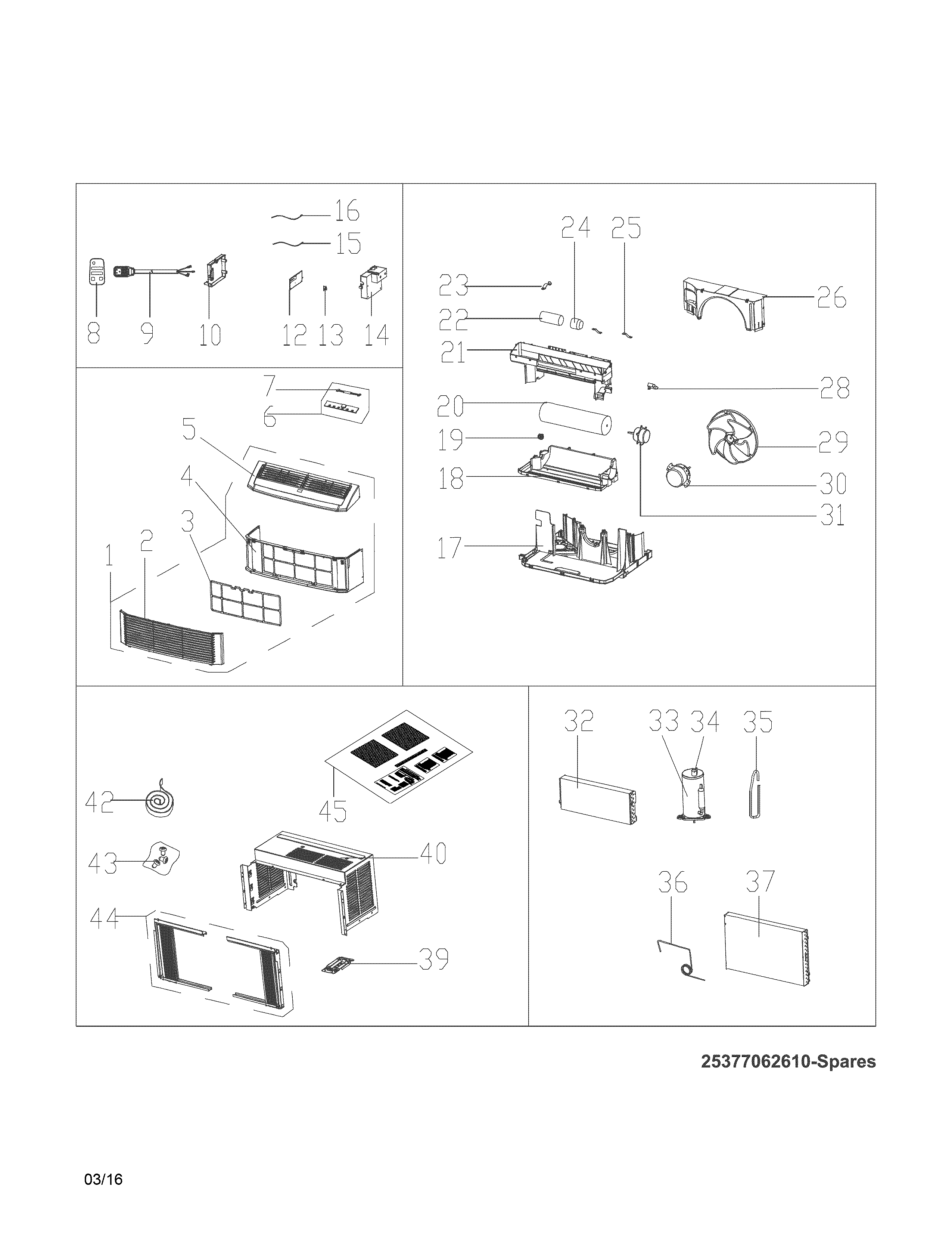 Recommended Spare Parts Diagram and Parts List for 25377062610  Kenmore Air Conditioner