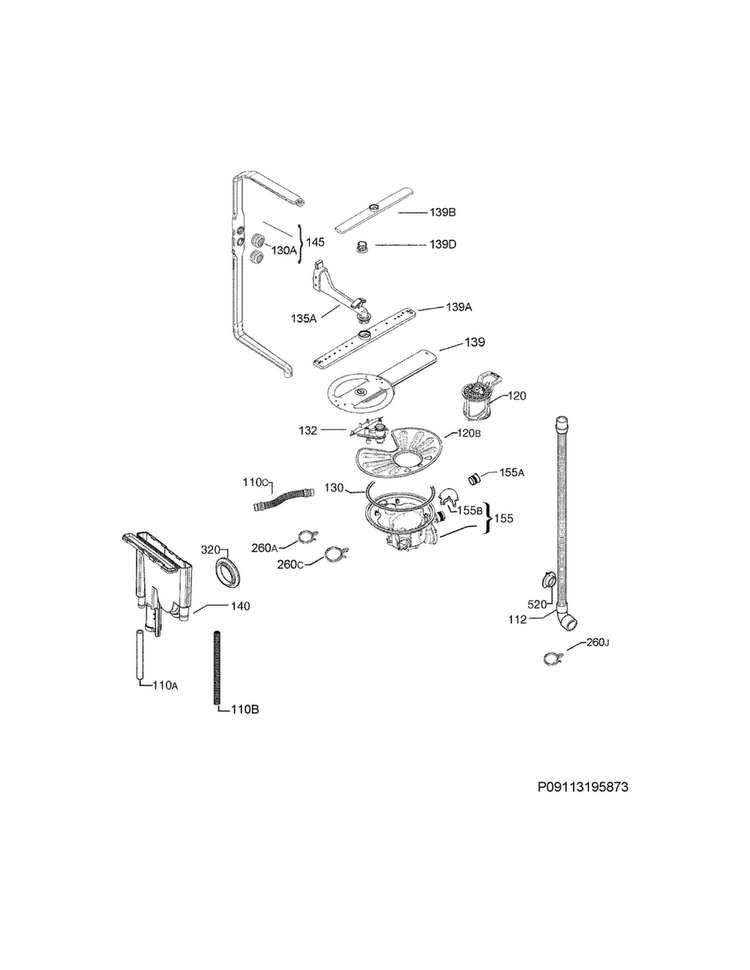 Wash System Diagram and Parts List for FGID2474QB3B  Frigidaire Dishwasher