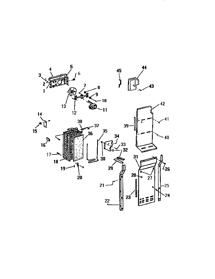 EVAPORATOR AND FAN MOTOR Diagram and Parts List for RS259ESF2  Frigidaire Refrigerator