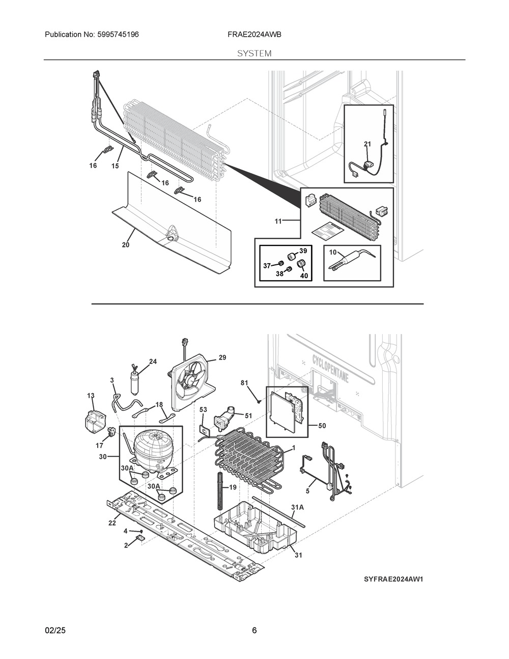 System Diagram and Parts List for FRAE2024AWB  Frigidaire Refrigerator