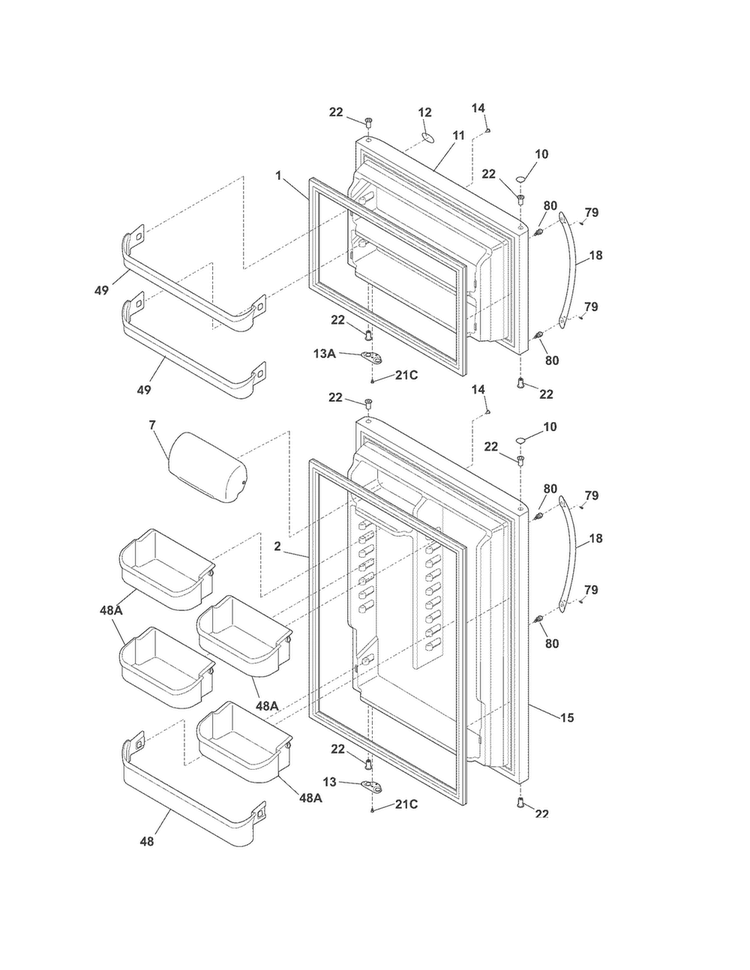 Doors Diagram and Parts List for FRT21HS8PS0  Frigidaire Refrigerator
