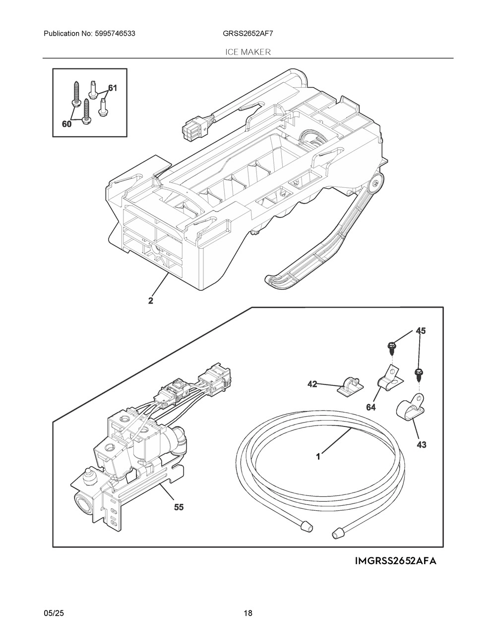Ice Maker Diagram and Parts List for GRSS2652AF7  Frigidaire Refrigerator