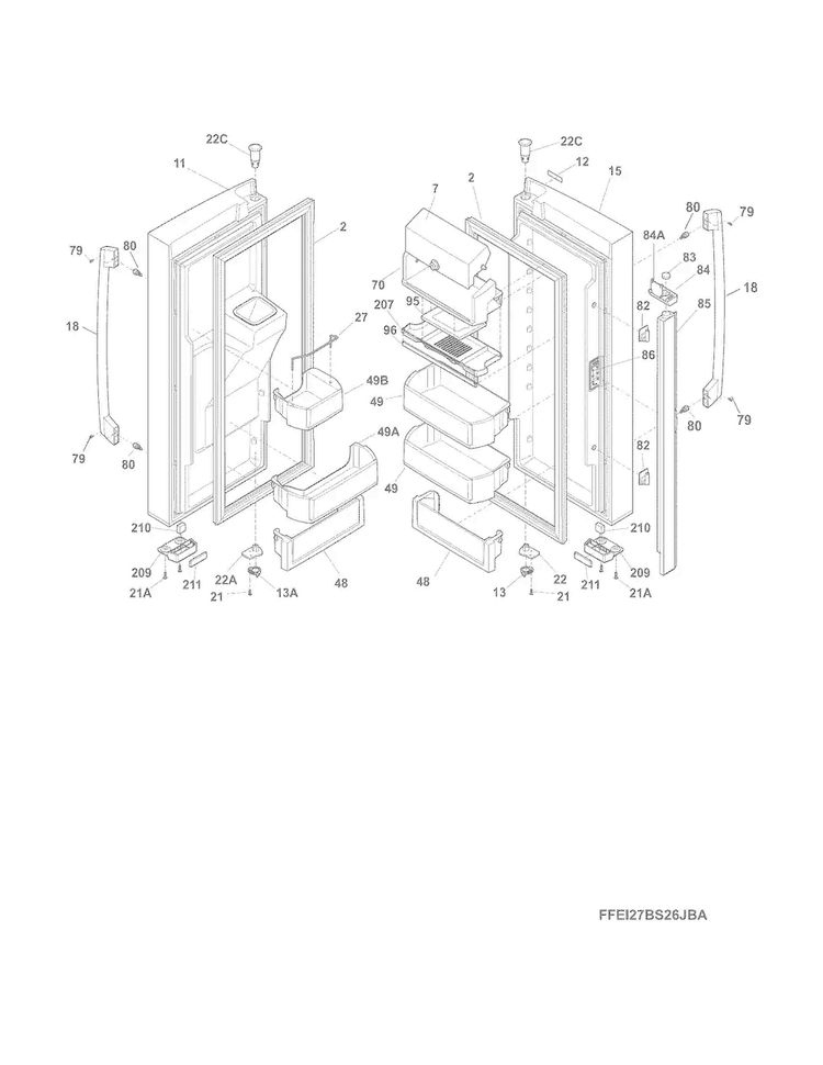 Fresh Food Door Diagram and Parts List for EI27BS26JBC  Frigidaire Refrigerator