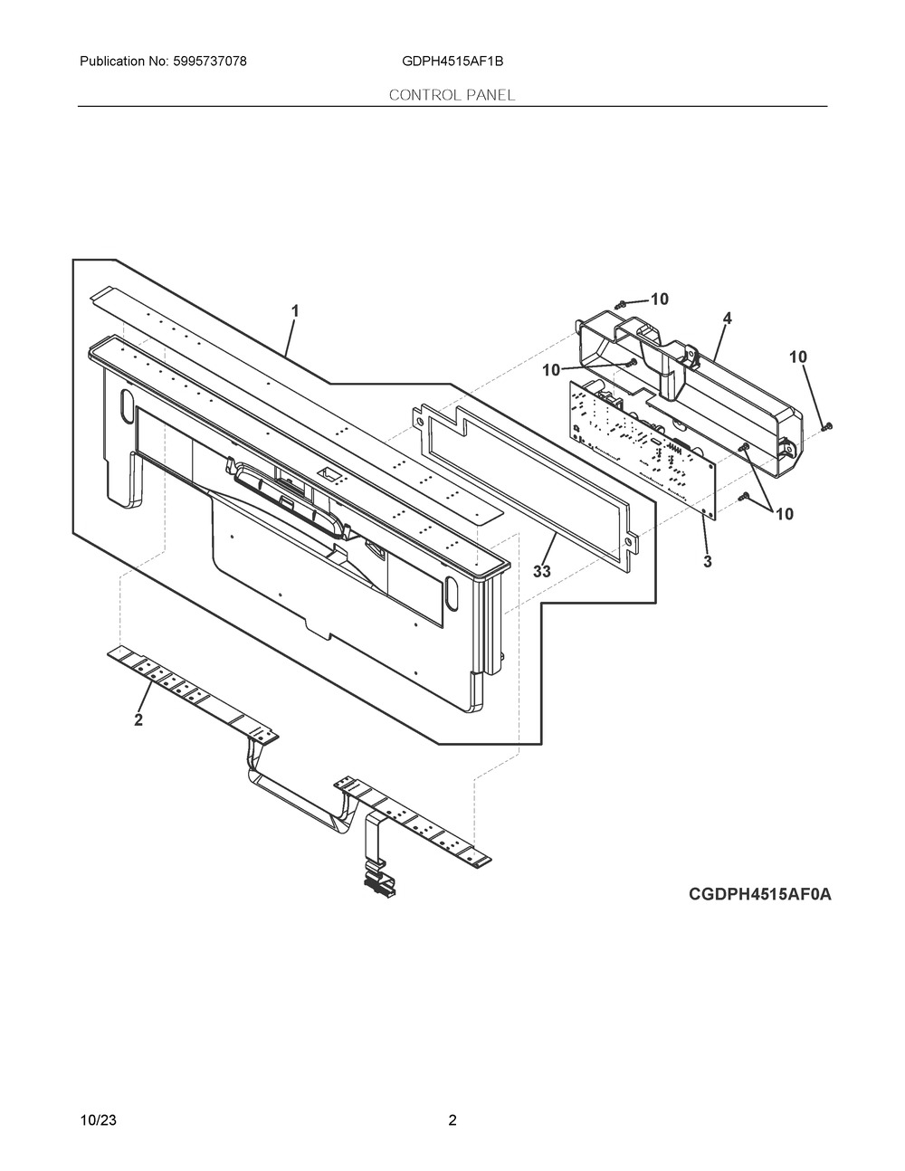 Control Panel Diagram and Parts List for GDPH4515AF1B  Frigidaire Dishwasher