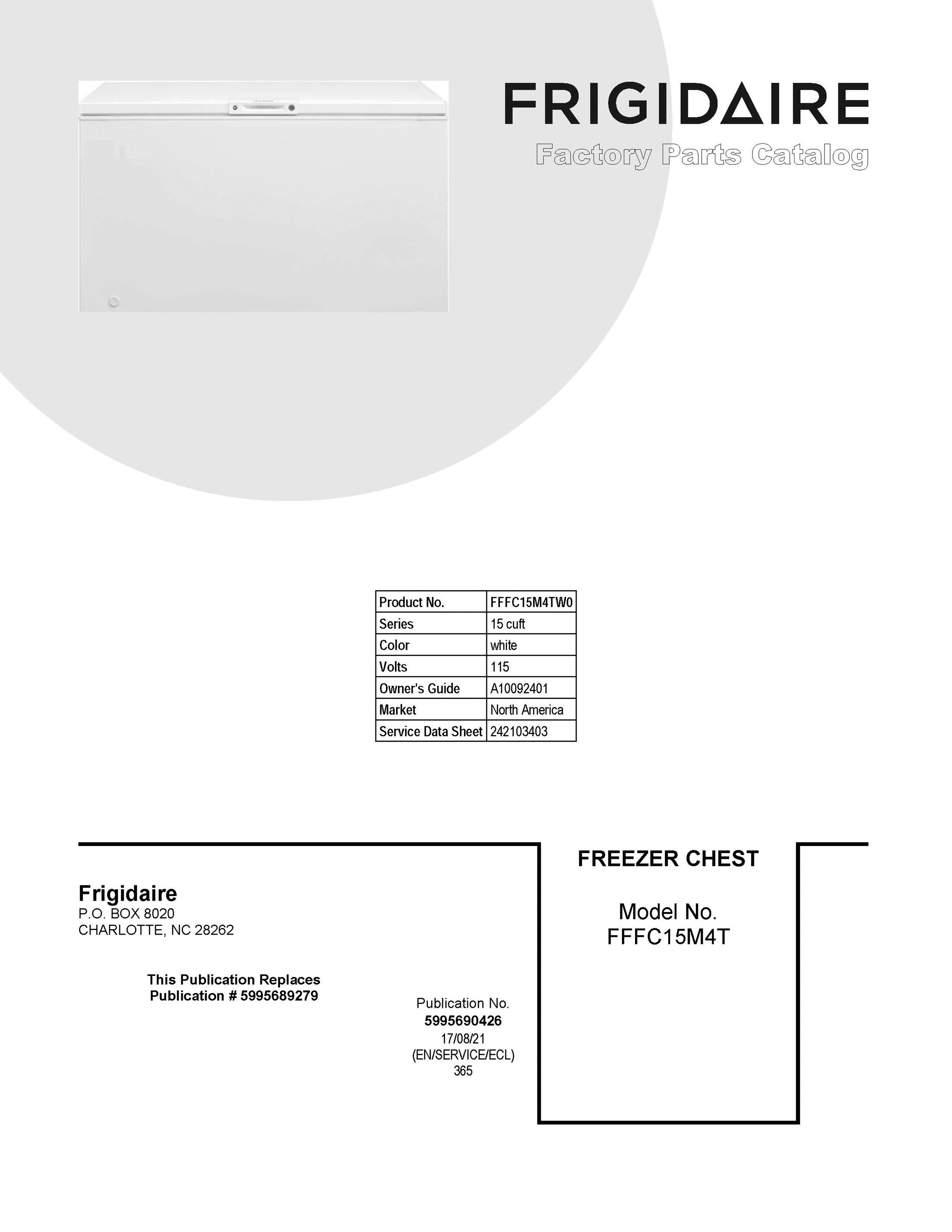 01 - COVER SHEET Diagram and Parts List for FFFC15M4TW0  Frigidaire Freezer