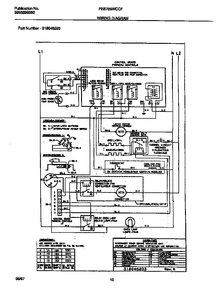 WIRING DIAGRAM Diagram and Parts List for FEB789WCCF  Frigidaire Wall Oven