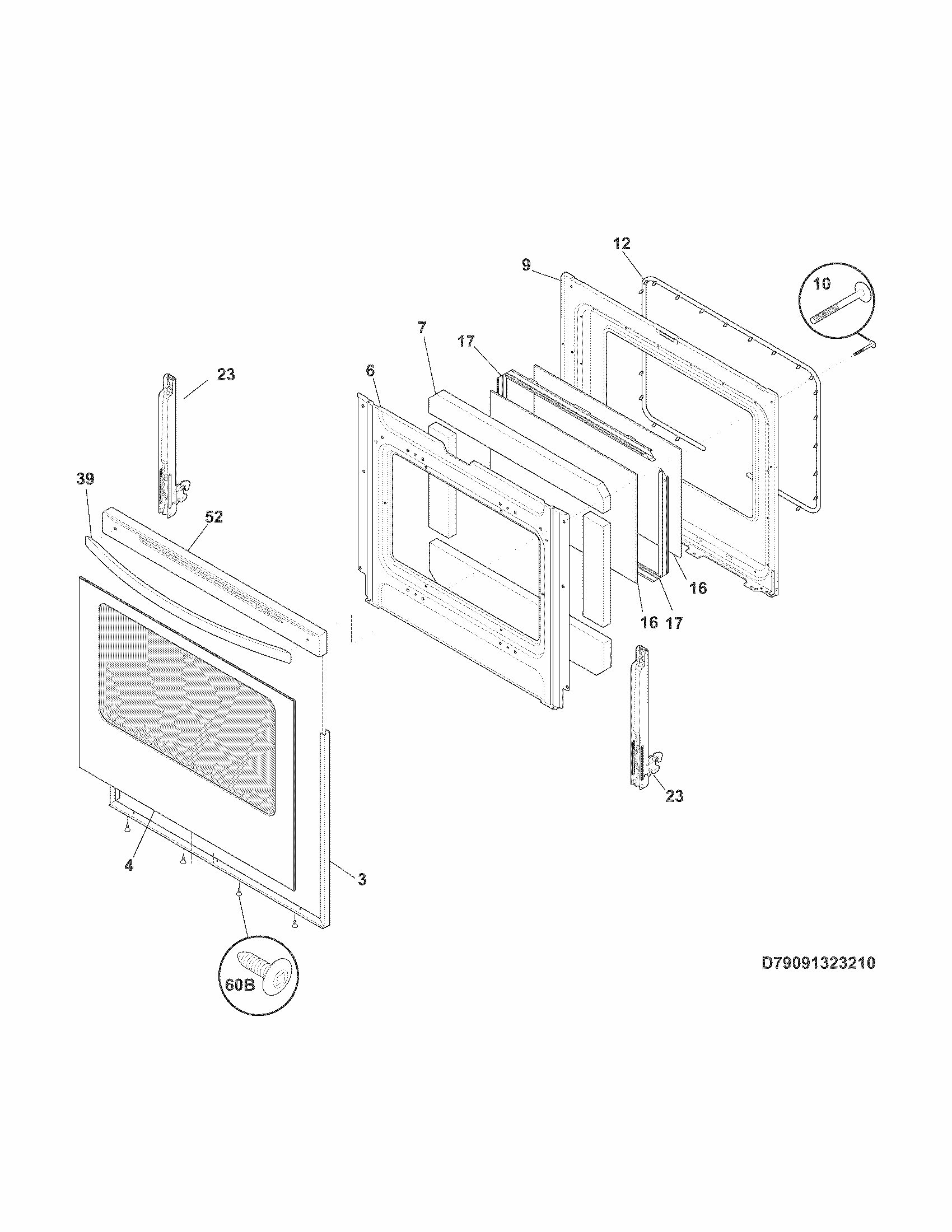 Door Diagram and Parts List for 79093013311  Kenmore Range