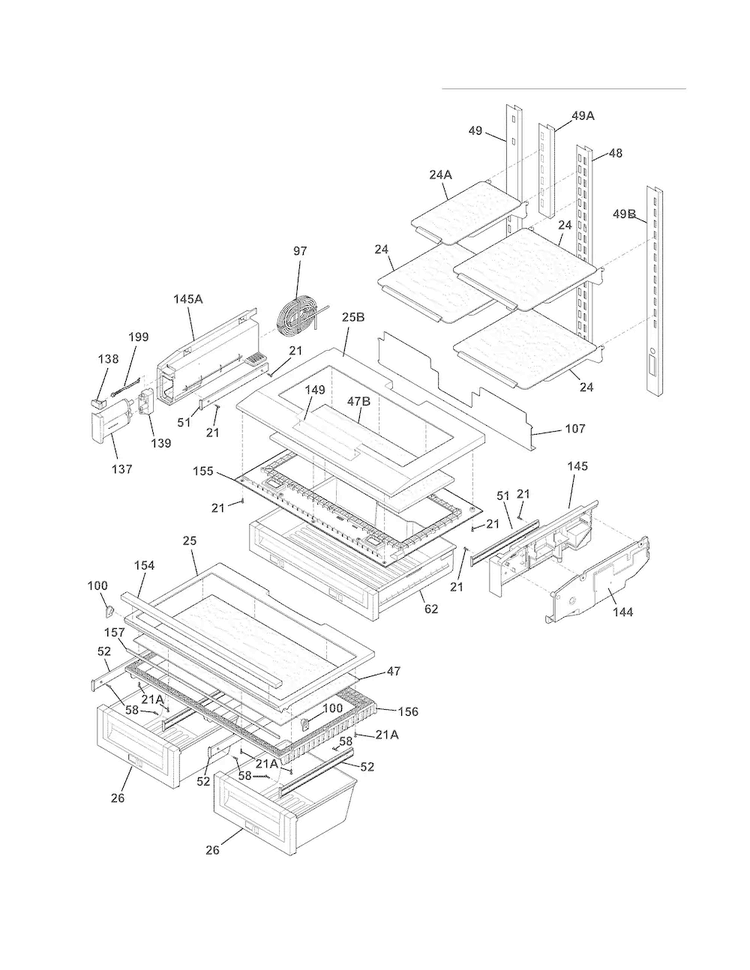 Shelves Diagram and Parts List for EI23BC56IWA  Electrolux Refrigerator
