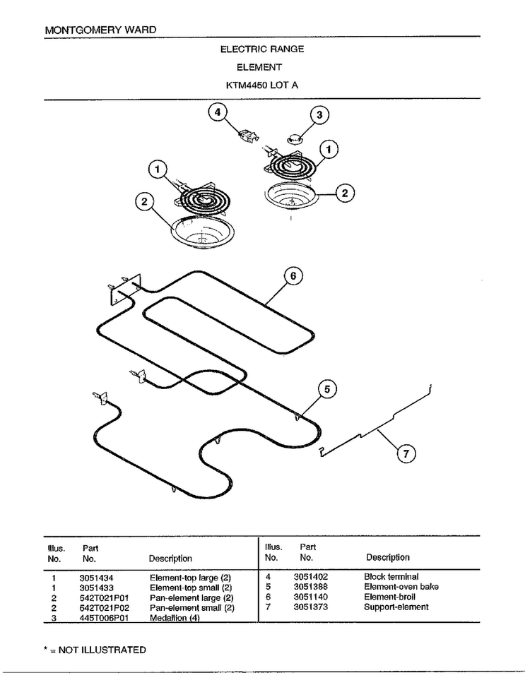Electric Range/element Diagram and Parts List for 4450A  Frigidaire Range