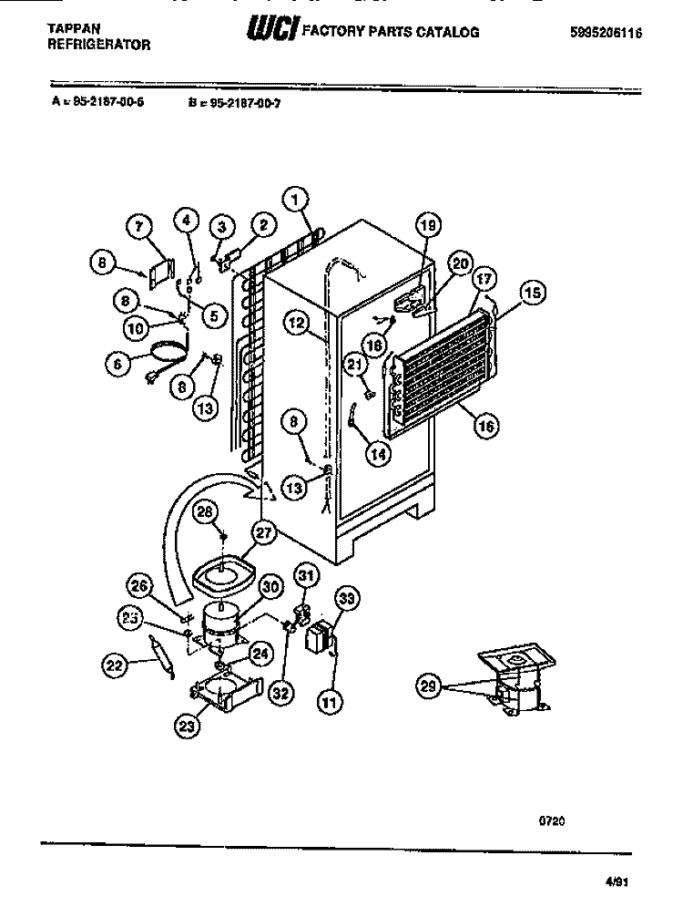 COOLING SYSTEM Diagram and Parts List for 95-2187-23-06  Tappan Refrigerator