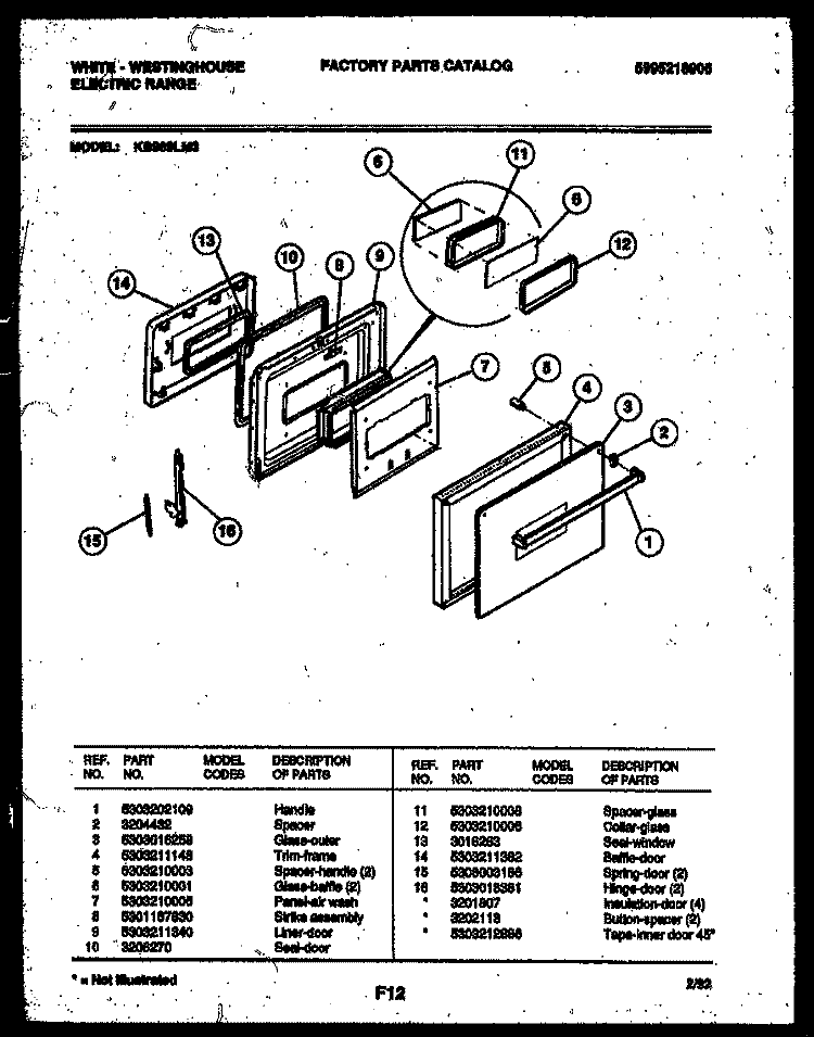 DOOR PARTS Diagram and Parts List for KB969LM3  Frigidaire Microwave Oven Combo