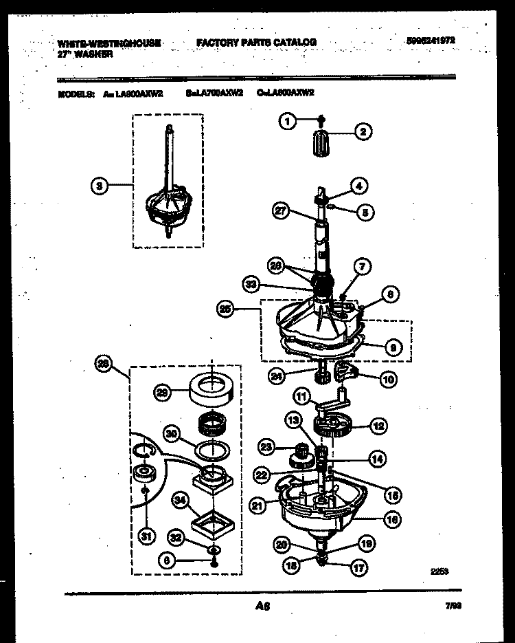 TRANSMISSION PARTS Diagram and Parts List for LA700AXW2  Frigidaire Washer