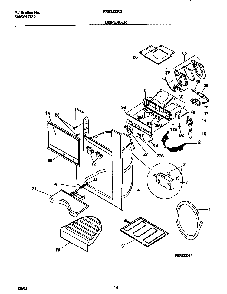 ICE DISPENSER Diagram and Parts List for FRS22ZRGB2  Frigidaire Refrigerator