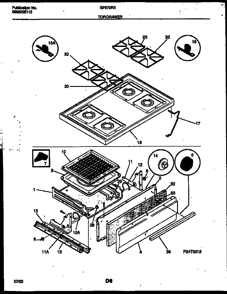 COOKTOP AND BROILER DRAWER PARTS Diagram and Parts List for GF670RXW3  Frigidaire Range