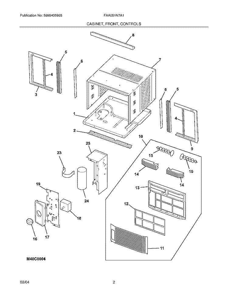 CABINET / FRONT / CONTROLS Diagram and Parts List for FAA051N7A1  Frigidaire Air Conditioner