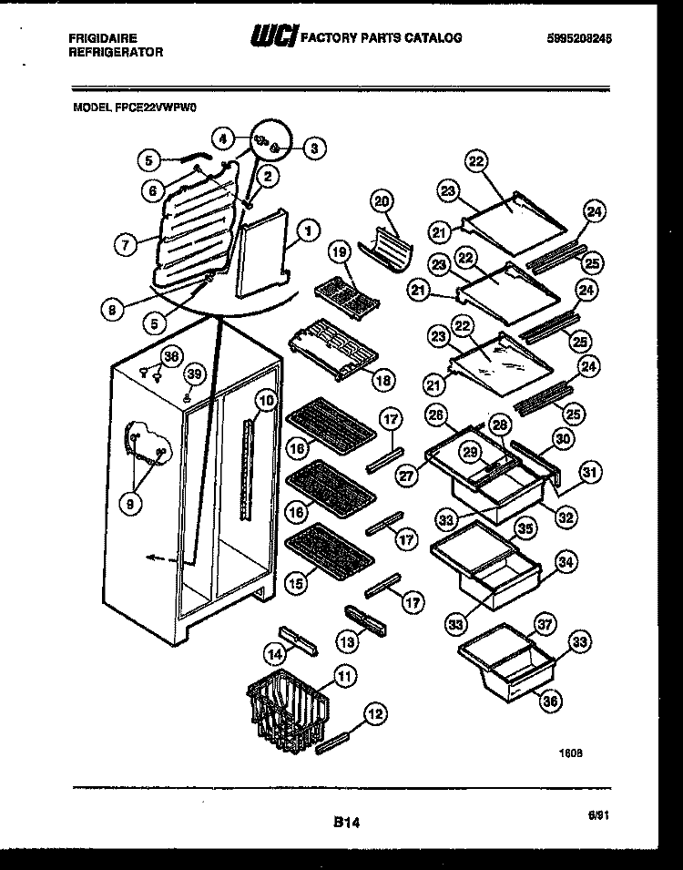 SHELVES AND SUPPORTS Diagram and Parts List for FPCE22VWPL0  Frigidaire Refrigerator