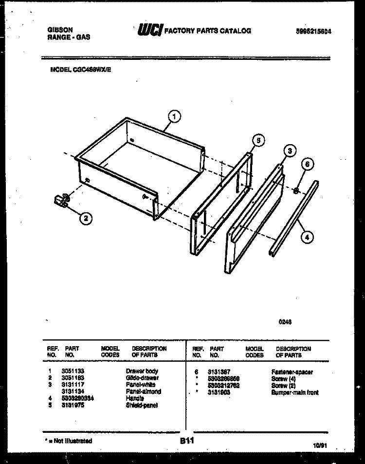 DRAWER PARTS Diagram and Parts List for CGC4S8WXE  Gibson Range