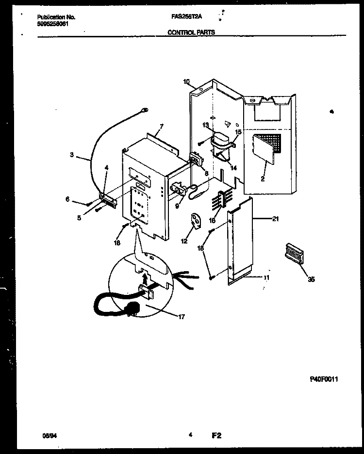 CONTROL PARTS Diagram and Parts List for FAS256T2A1  Frigidaire Air Conditioner