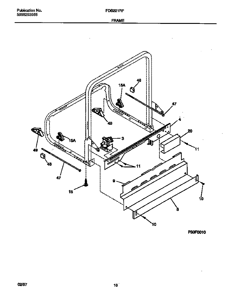 FRAME Diagram and Parts List for FDB221RFR2  Frigidaire Dishwasher