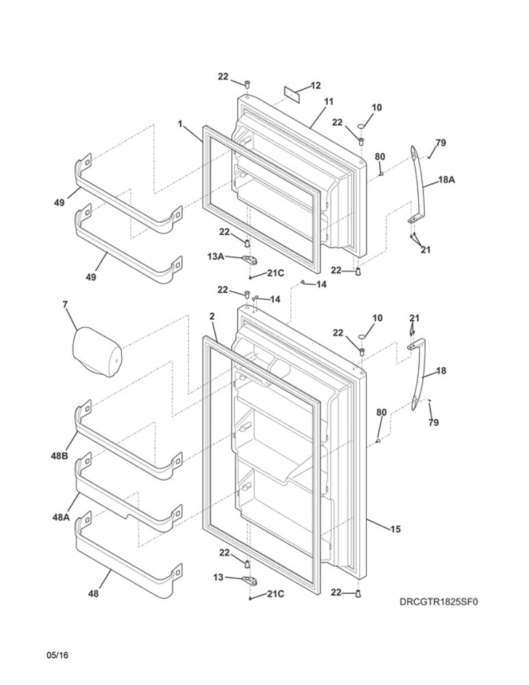 Doors Diagram and Parts List for CGTR1825SP0  Frigidaire Refrigerator