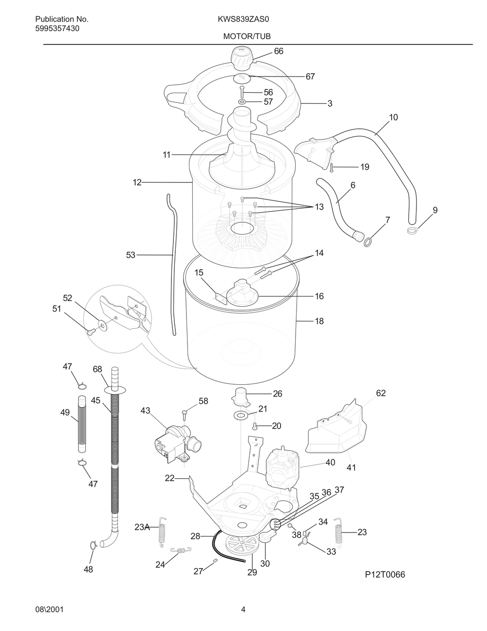 Motor/Tub Diagram and Parts List for KWS839ZAS0  Frigidaire Washer