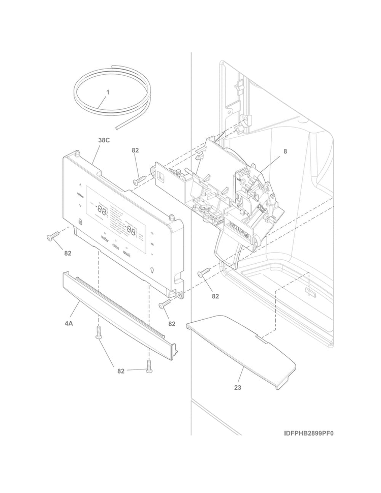 Controls & Ice Dispenser Diagram and Parts List for FPHB2899PF7A  Frigidaire Refrigerator